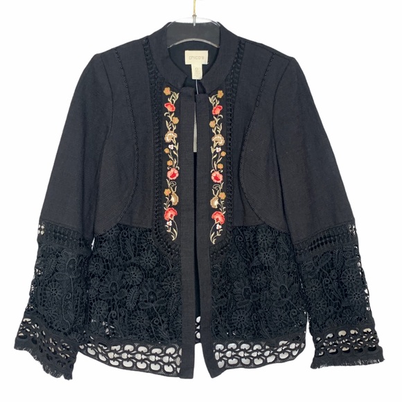 Chicos Jackets & Blazers - Vintage Chicos Embroidered Lace Black Boho Jacket